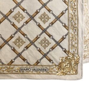 VTG Mario Valentino Cream/Gray and Gold Chain Pattern Cotton Scarf EUC